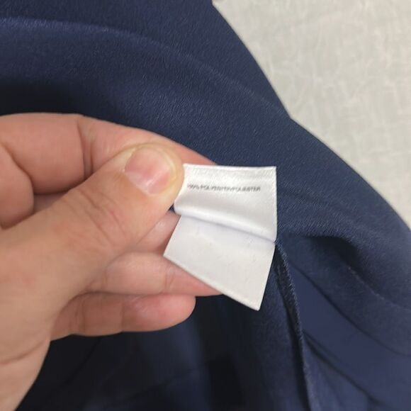 Anne Klein XL Midnight Blue Pop Over Boxy Fit Chiffon Pleated Details Blouse - Picture 9 of 11